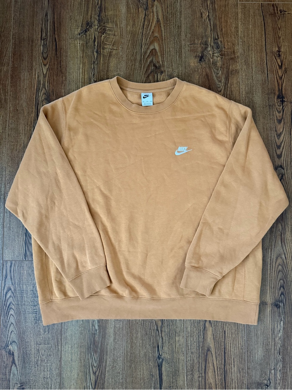 Nike Men's Crewneck Sweatshirt XXL Tan Cotton Blend Fleece Pullover Logo